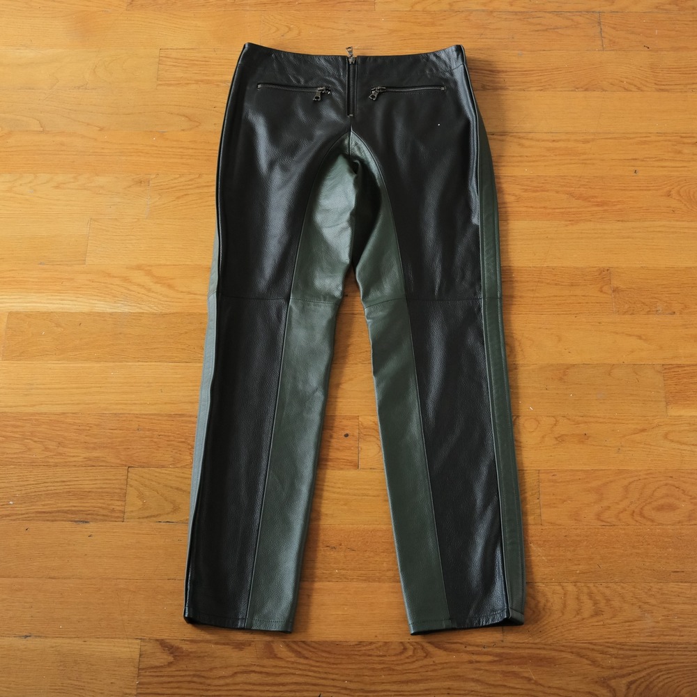 Unbranded Leather Pants Women Black Green Colorblock Biker Edgy Size 29 Straight